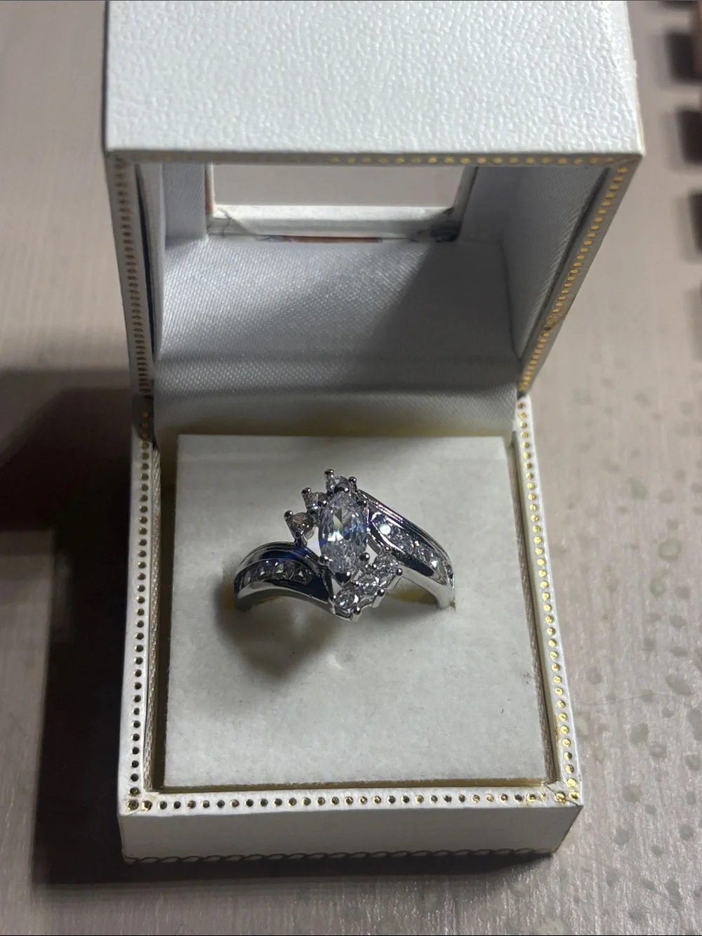 Silver Marquise Cubic Zirconia Engagement Ring - Clear Size 10